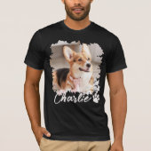 Schattigee Pet Photo Naam & Paw Print Zwart T-shirt (Voorkant)