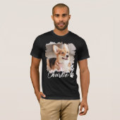 Schattigee Pet Photo Naam & Paw Print Zwart T-shirt (Voorkant volledig)