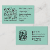 Schattigee Pet Sitter Blauwgroen Kat Hond QR Code Visitekaartje (Voorkant / Achterkant)
