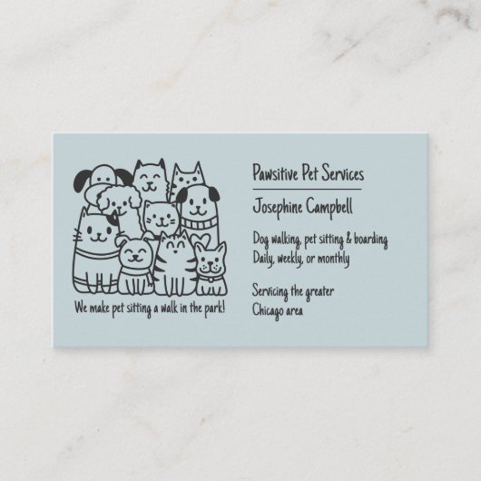 Schattigee Pet Sitter Blue Cat Dog QR-code Visitekaartje (Voorkant)