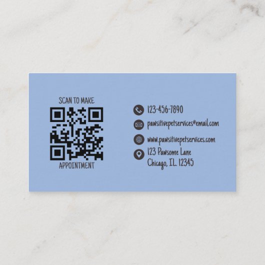 Schattigee Pet Sitter Blue Cat Dog QR-code Visitekaartje (Achterkant)