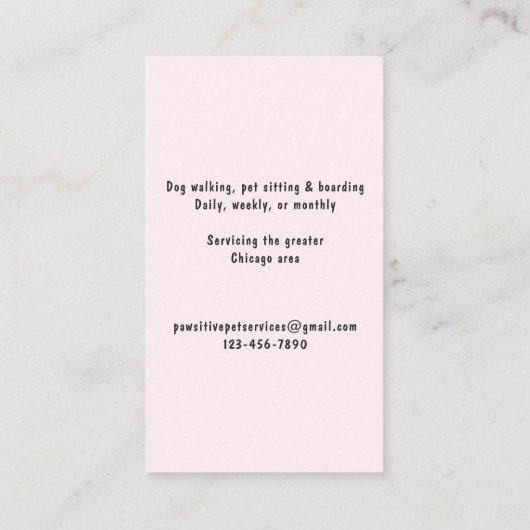 Schattigee Pet Sitter Dog Walker Groomer Blush Pin Visitekaartje (Achterkant)