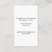 Schattigee Pet Sitter Dog Walker Groomer Zwart-wit Visitekaartje (Achterkant)