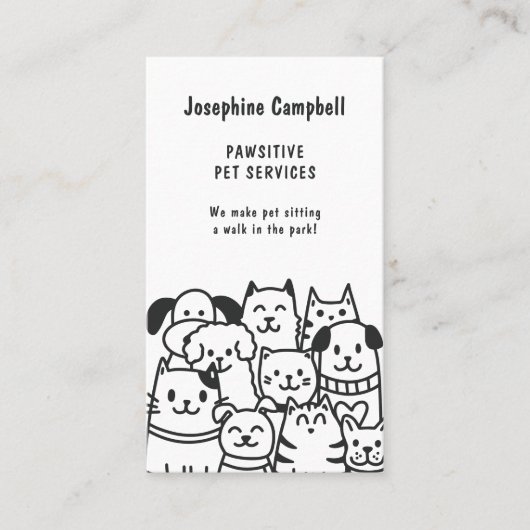 Schattigee Pet Sitter Dog Walker Groomer Zwart-wit Visitekaartje (Voorkant)