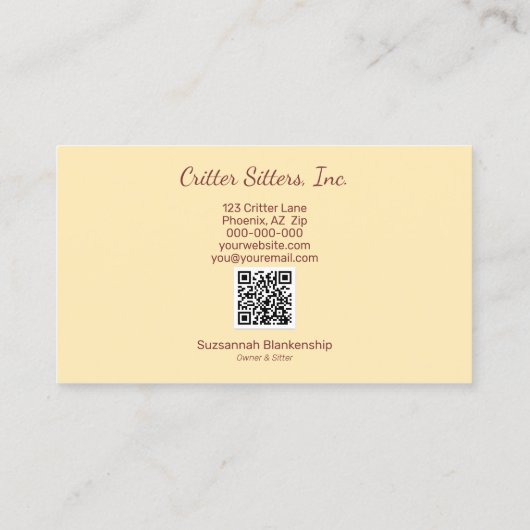 Schattigee Pet Sitter Guinee Pig QR Code Visitekaa Visitekaartje (Achterkant)