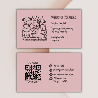 Schattigee Pet Sitter Roze Kattenhond QR-code Visitekaartje