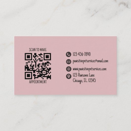 Schattigee Pet Sitter Roze Kattenhond QR-code Visitekaartje (Achterkant)