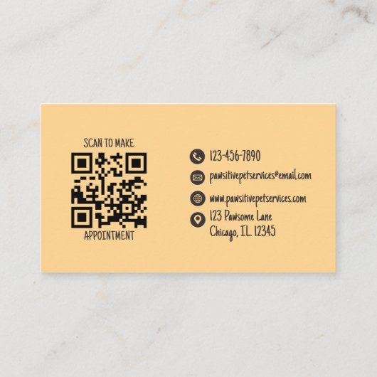 Schattigee Pet Sitter Yellow Cat Dog QR-code Visitekaartje (Achterkant)