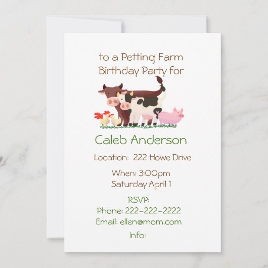 Schattigee Petting Zoo Boerderij Animal Birthday P Kaart (Achterkant)