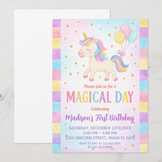 Schattigee peuter eenhoorn verjaardagsuitnodiging kaart (Voorkant / Achterkant)