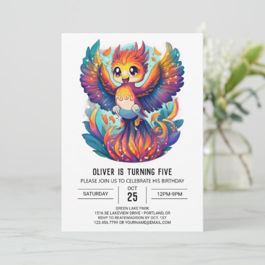 Schattigee Phoenix Wonderland Whimsical Verjaardag Kaart (Staand voorkant)