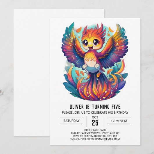 Schattigee Phoenix Wonderland Whimsical Verjaardag Kaart (Voorkant / Achterkant)
