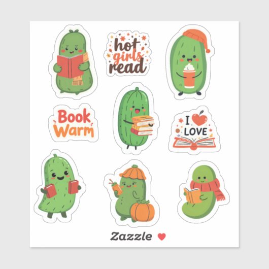 Schattigee Pickle Book Lover Stickers Funny Cozy H (Vel)