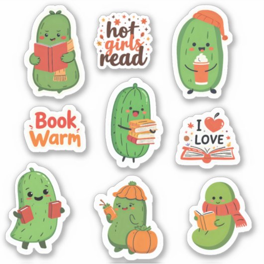 Schattigee Pickle Book Lover Stickers Funny Cozy H (Voorkant)