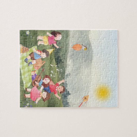 Schattigee picknick verjaardag Kinder meisje parti Legpuzzel (Horizontaal)