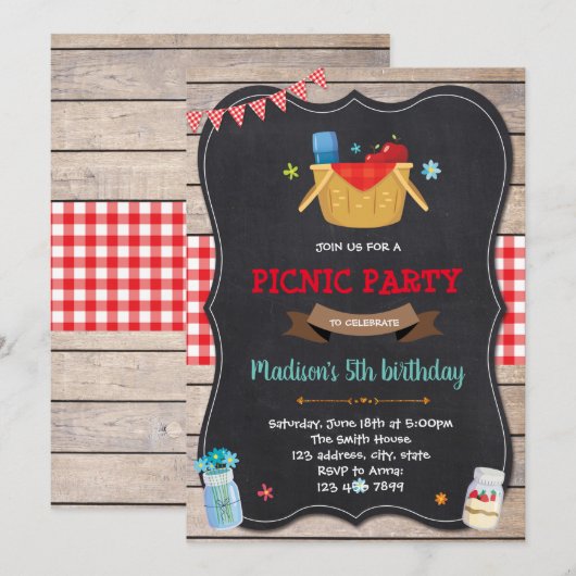 Schattigee picknick verjaardagsuitnodiging kaart (Voorkant / Achterkant)