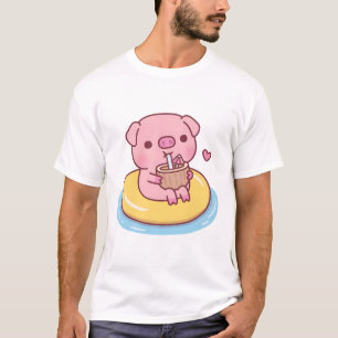 Schattigee Piggy Chilling op zwembad Float en Drin T-shirt