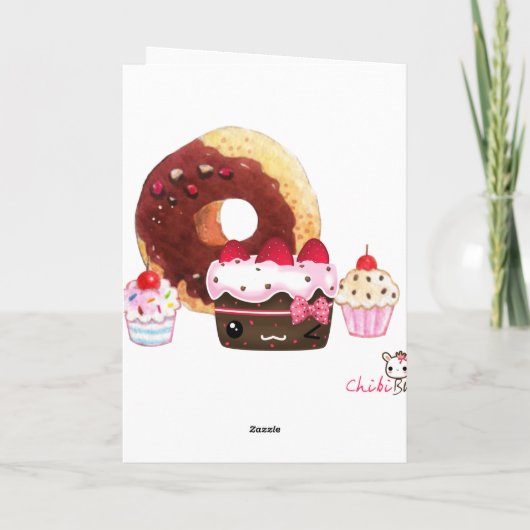 Schattigee piggy en kawaii cakes - Happy verjaarda Kaart (Achterkant)