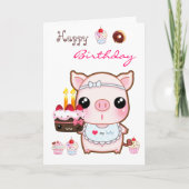 Schattigee piggy en kawaii cakes - Happy verjaarda Kaart (Voorkant)