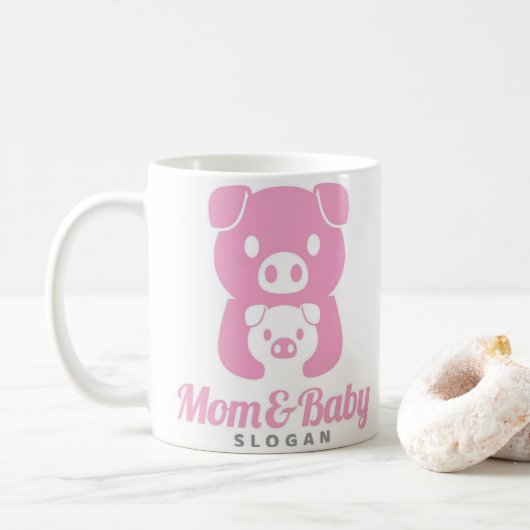 Schattigee piggy mama papa roze kleur mok (Met donut)