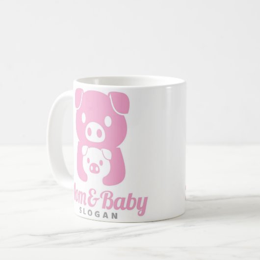 Schattigee piggy mama papa roze kleur mok (Voorkant links)