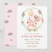 Schattigee Piggy Pink Bloemen Greenery Krans Verja Kaart (Voorkant / Achterkant)