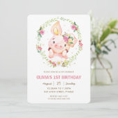 Schattigee Piggy Pink Bloemen Greenery Krans Verja Kaart (Staand voorkant)
