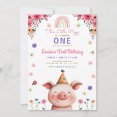 Schattigee Piggy Pink Bloemen Groen Verjaardag Kaart (Voorkant)