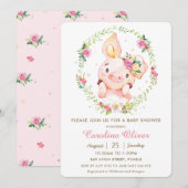 Schattigee Piggy Pink Floral Greenery Krans Baby s Kaart (Voorkant / Achterkant)