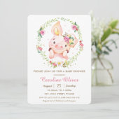 Schattigee Piggy Pink Floral Greenery Krans Baby s Kaart (Staand voorkant)