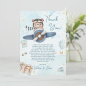 Schattigee piloot Teddy Bear Blue Plane Boy Baby s Bedankkaart (Staand voorkant)