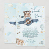 Schattigee piloot Teddy Bear Blue Plane Boy Baby s Bedankkaart (Voorkant / Achterkant)