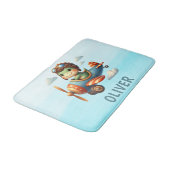 Schattigee piloot Trex Dinosaurus Vliegen een blau Badmat (Gekanteld)