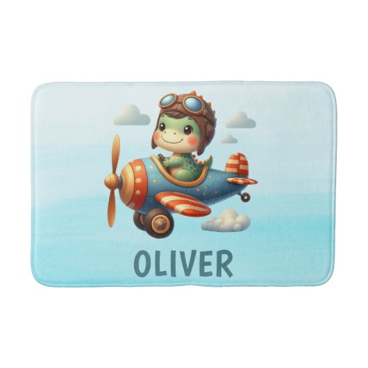 Schattigee piloot Trex Dinosaurus Vliegen een blau Badmat (Voorkant)