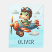 Schattigee piloot Trex Dinosaurus Vliegen een blau Fleece Deken (Voorkant)