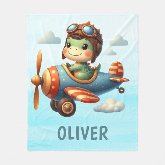 Schattigee piloot Trex Dinosaurus Vliegen een blau Fleece Deken (Voorkant)
