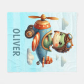 Schattigee piloot Trex Dinosaurus Vliegen een blau Fleece Deken (Voorkant (Horizontaal))