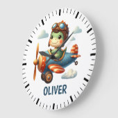 Schattigee piloot Trex Dinosaurus Vliegen een blau Grote Klok (Hoek)