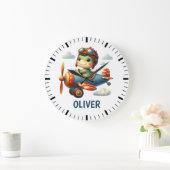 Schattigee piloot Trex Dinosaurus Vliegen een blau Grote Klok (Huis)