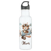 Schattigee Pilot Teddy Bear gepersonaliseerd Waterfles (Voorkant)