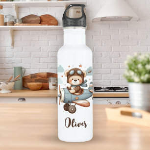 Schattigee Pilot Teddy Bear gepersonaliseerd Waterfles