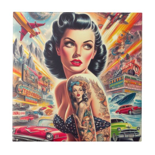 Schattigee  pin-up kunst tegeltje (Voorkant)