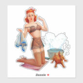 Schattigee Pin-up Meisje met kleine hond kunst Sticker (Vel)