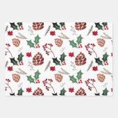 Schattigee Pine Cone & Holly Berry Kerst Inpakpapier Vel (Voorkant 3)
