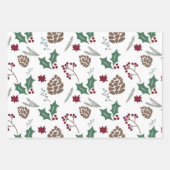 Schattigee Pine Cone & Holly Berry Kerst Inpakpapier Vel (Voorkant)