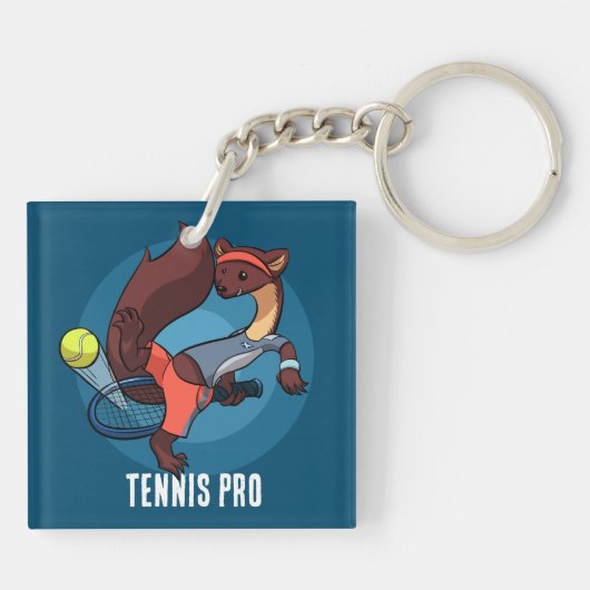 Schattigee Pine Marten Tennis Pro Trick Shot Carto Sleutelhanger (Achterkant)