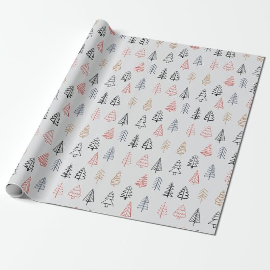 Schattigee Pine Tree Pattern Christmas Cadeaupapier (Uitgerold)