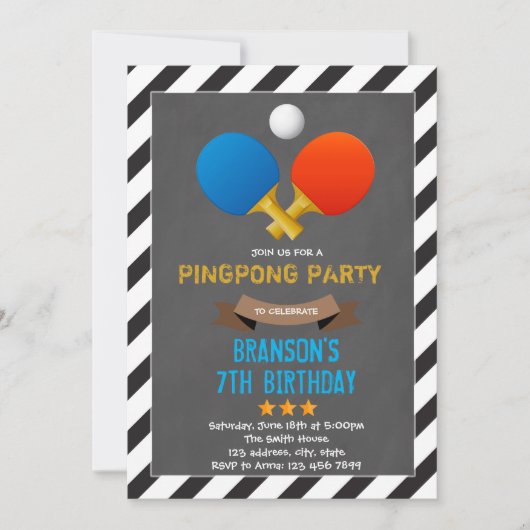 Schattigee Ping Pong Party uitnodiging (Voorkant)