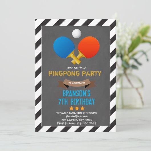 Schattigee Ping Pong Party uitnodiging (Staand voorkant)