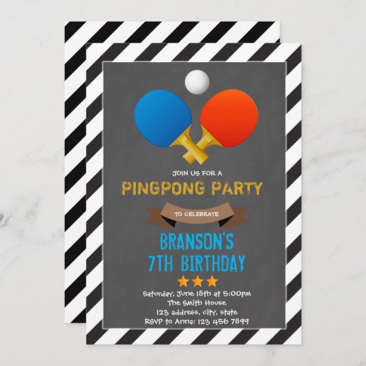 Schattigee Ping Pong Party uitnodiging (Voorkant / Achterkant)